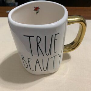 Disney True Beauty Belle Rae Dunn Rose w/ Gold Handle Cup Mug